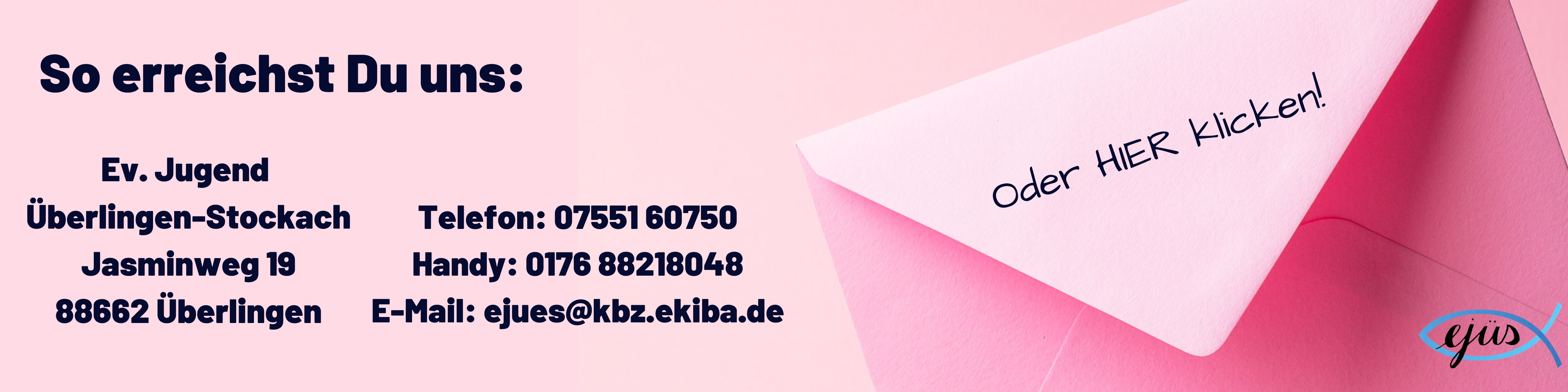 Banner: Kontaktinfos und Briefumschlag.