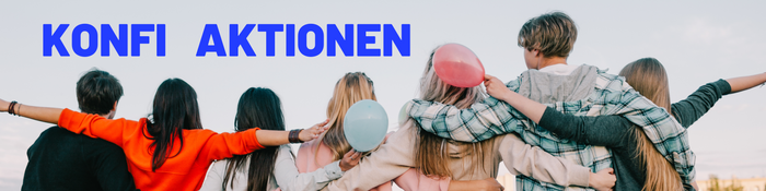 Banner: Junge Leute von hinten, "KONFI AKTIONEN".