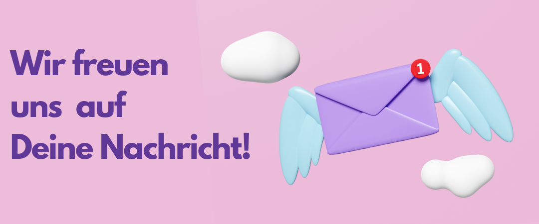 Fliegender Brief, "Wir freuen uns auf Deine Nachricht!".