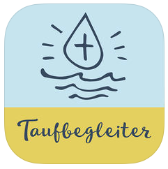 App-Symbol "Taufbegleiter" mit einem Wassertropfen und Kreuzsymbol.